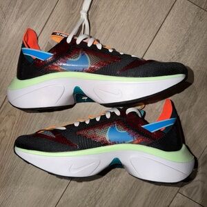 Nike N100 D/MS/X Black Running Shoes with Blue, Red, Orange & Neon Green Accents